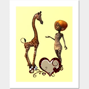 Cute giraffe baby with little fairy Posters and Art